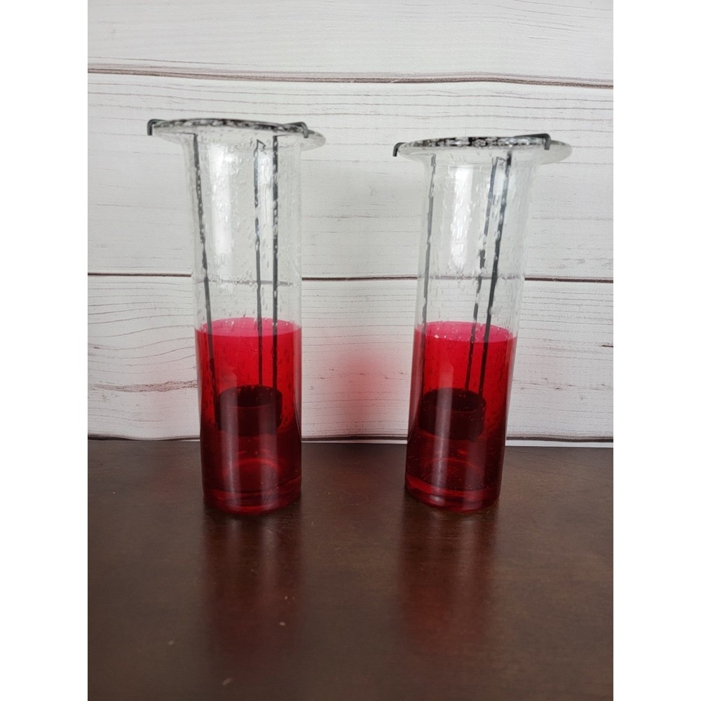 Tall Red Bubble Glass Candle Tealight Holders